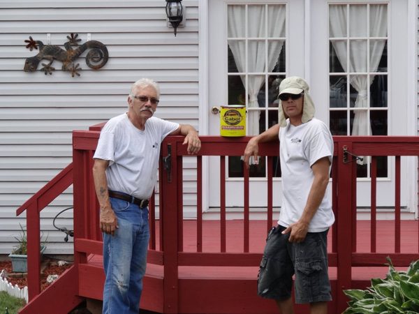 Freshly painted red porch