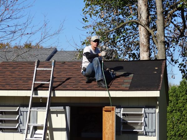 Roof work with ladder